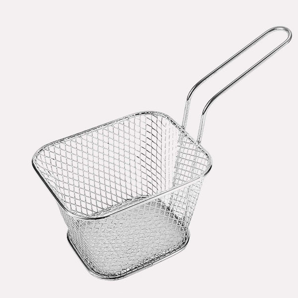 Kurv - Firkantet Rustfri Stål Pommes Frites Kurv i Sølv, 15x15x10 cm, Ergonomisk