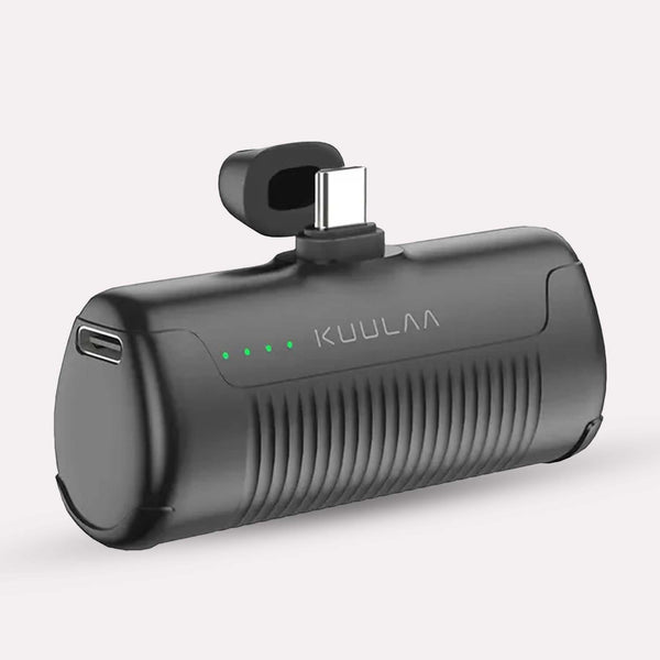 Opladningsløsning: Sort Kompakt Mini Powerbank 4500mAh, LED Indikatorer USB-C