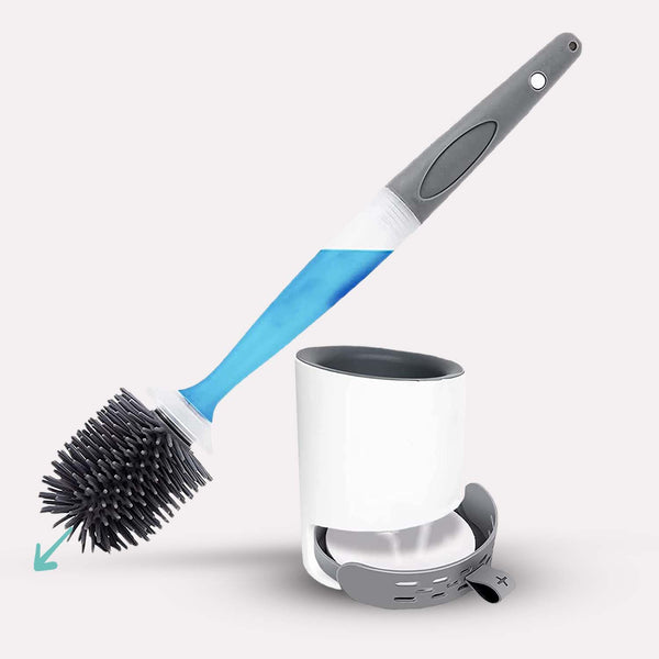 Design Toiletbørste med Indbygget Sæbedispenser - Grå og Blå i Moderne Stil