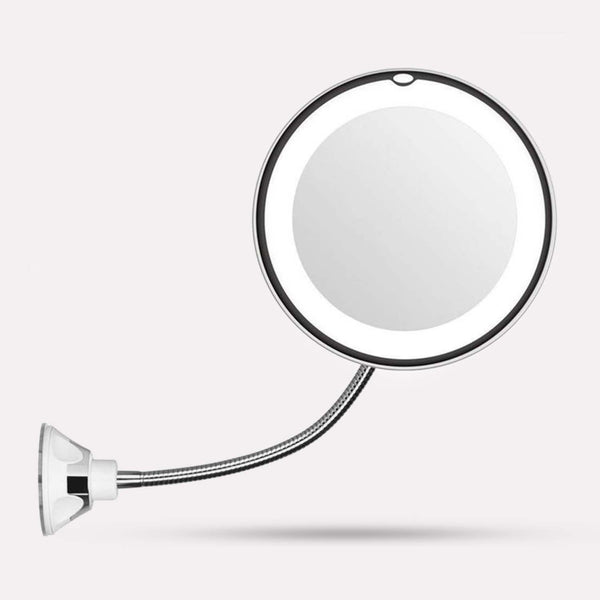 Forstørrelsesspejl med Lys, Forstørrelse og Fleksibel Arm - Sølv og Hvid, Plastik og Metal