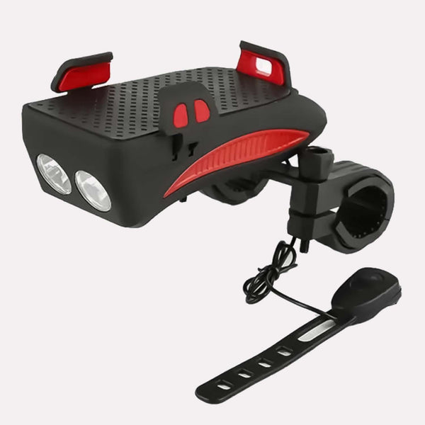 Holder til Telefon og Lygte - Sort med Røde Detaljer - Perfekt Til Cykling