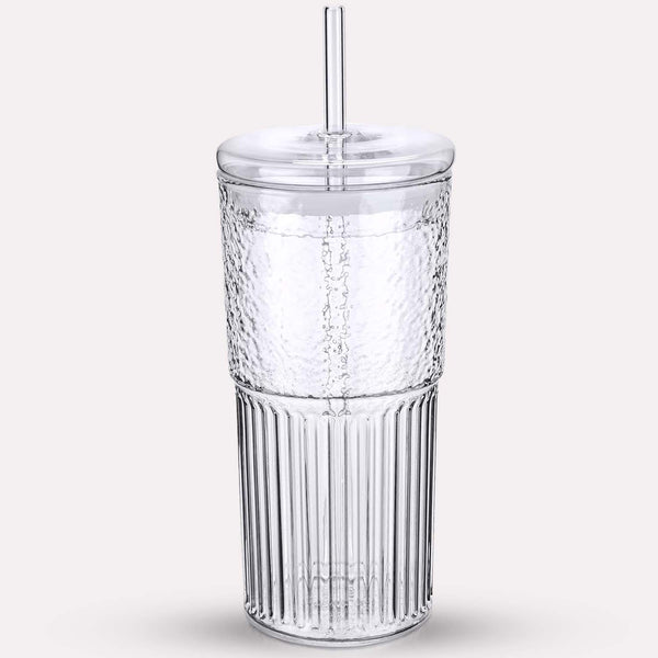 Glaskop med Genanvendelig Plast - Moderne Design, Ideel til Iskaffe og Juice