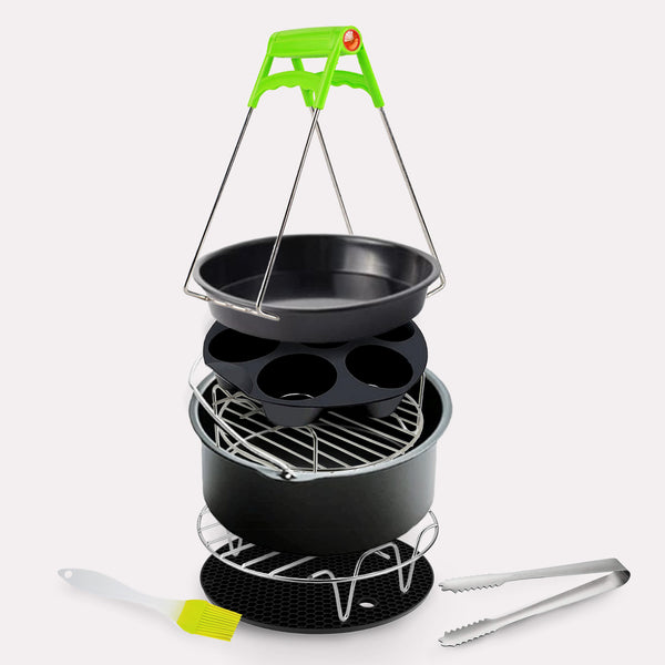 Design Tilbehørssæt til Airfryer - Sort, Grå, Grøn, Stål & Silikone Materialer