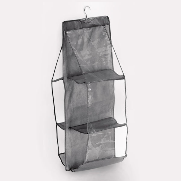 Taskeorganiser i Gråt Stof med Gennemsigtige Paneler og Metalbøjle