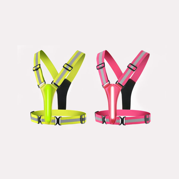 Lys Refleksvest med LED til Cykling - Justerbar Synlighed i Grøn og Pink