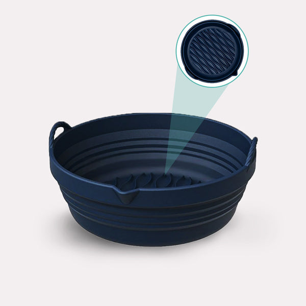 Silikoneform - Mørkeblå Rund Sammenklappelig til Airfryer, Fleksibel og Praktisk