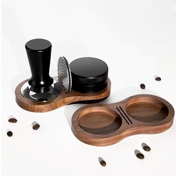 Holder til tampersæt i moderne valnøddetræ - Praktisk og stilfuld køkkenressource