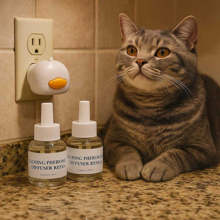 Pheromondiffuser til katte - Reducerer stress og angst med beroligende feromoner: A different realistic kitchen setting where the product is securely positioned on a granite countertop.