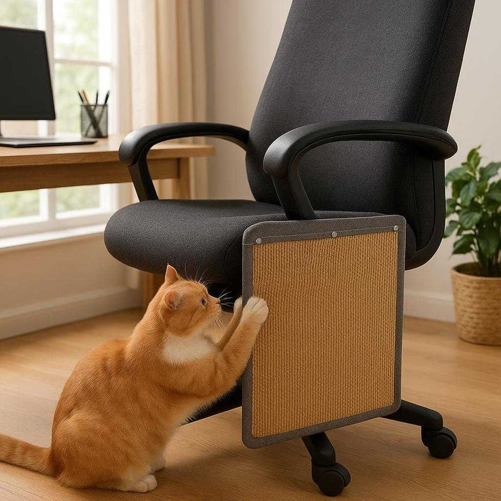 Ridsebeskyttelse til bilhåndtag – Gennemsigtige film mod ridser og neglemærker i forskellige størrelser: A different realistic home office setting where the product is securely positioned on the side of a desk chair.