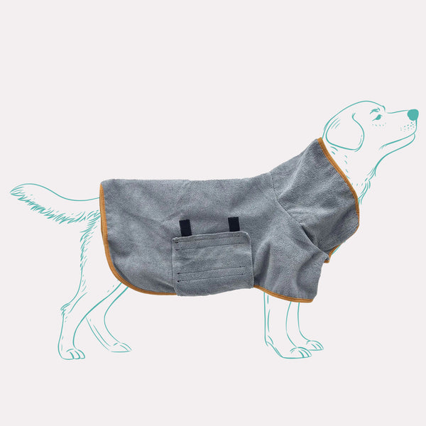 Mikrofiber Badekåbe til Hunde - Grå med Orange Kant, Størrelse XS-XL