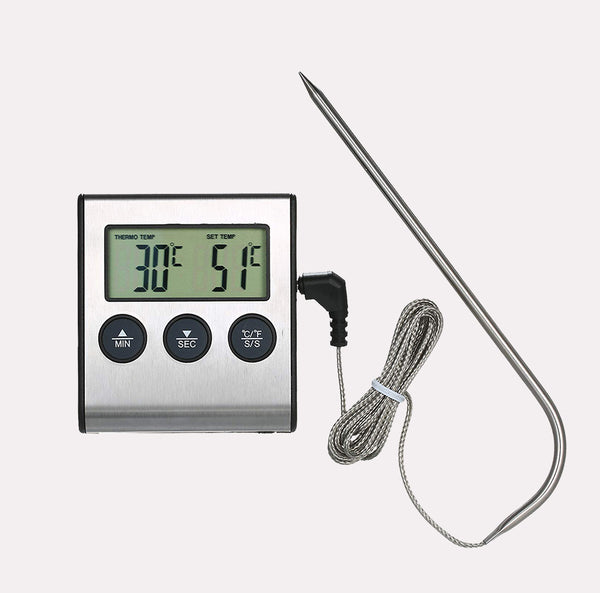 Stegetermometer Trådløst Sølv/Sort - LCD Display, Metal og Plastik, Professionelt Til Grill